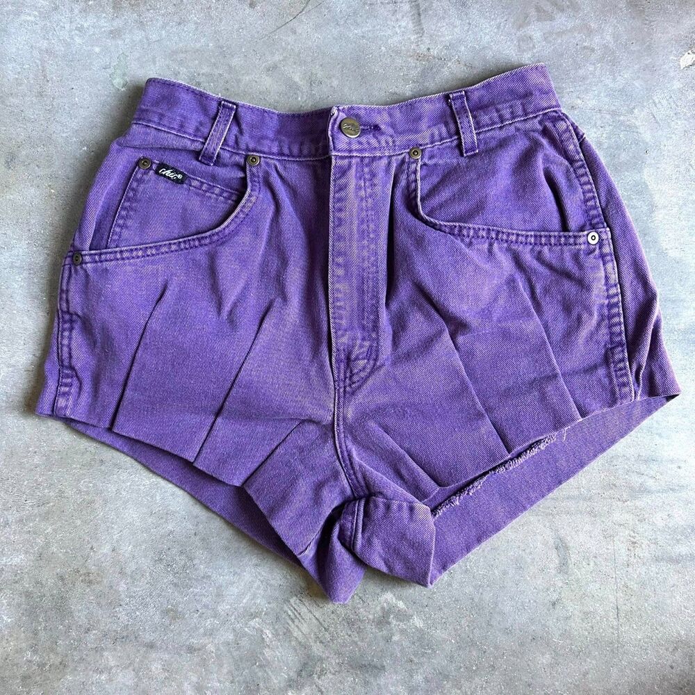 Chic Vintage Purple Denim Shorts High Waist Made in USA